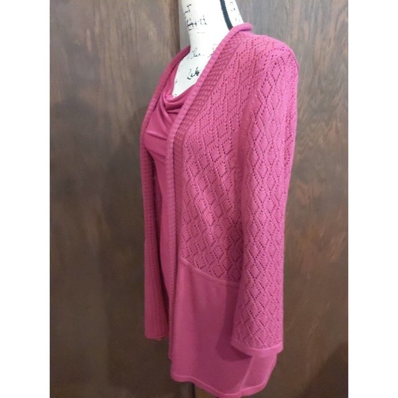 Set purple pointelle open cardigan Sleeveless Cowl set size Medium 3/4 sleeve - Picture 2 of 10